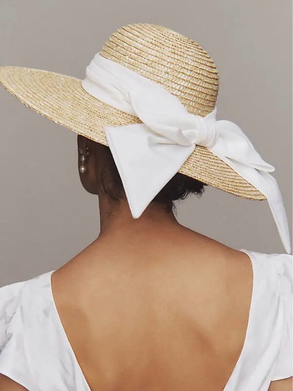 Wyeth Bow Straw Sun Hat with White Ribbon Bow